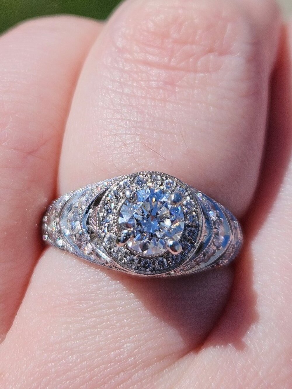 Neil Lane 14K White Gold Ornate Art Deco Diamond Engagement Ring Size 6.75